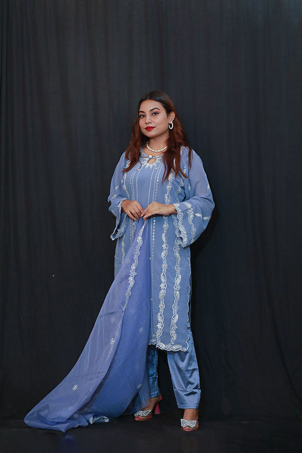 Sky Bloom Shalwar Kameez Set