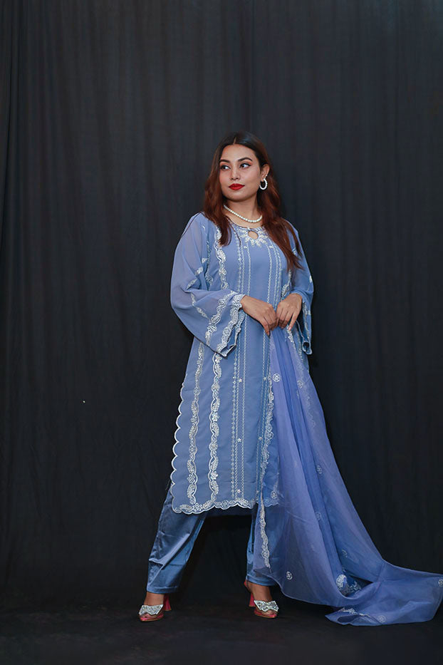 Sky Bloom Shalwar Kameez Set
