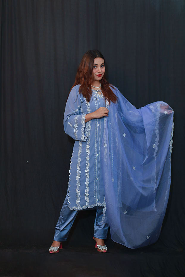 Sky Bloom Shalwar Kameez Set