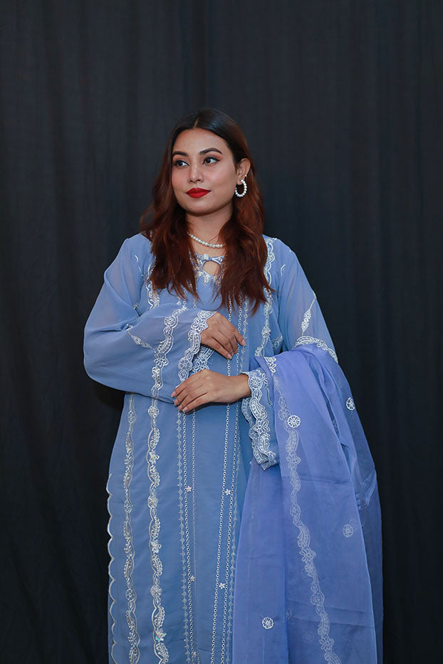 Sky Bloom Shalwar Kameez Set