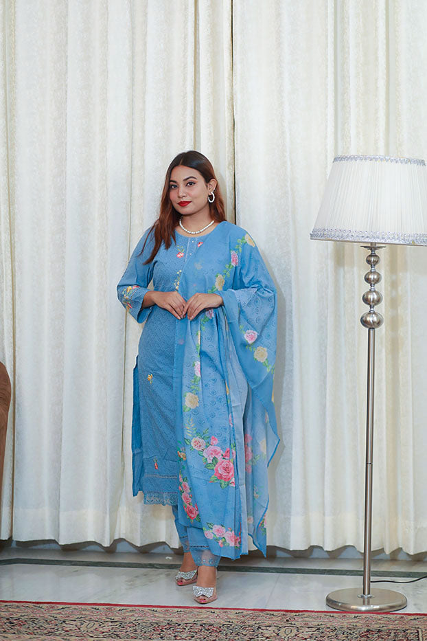 Azure Blossom Shalwar Kameez Set