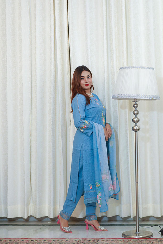 Azure Blossom Shalwar Kameez Set