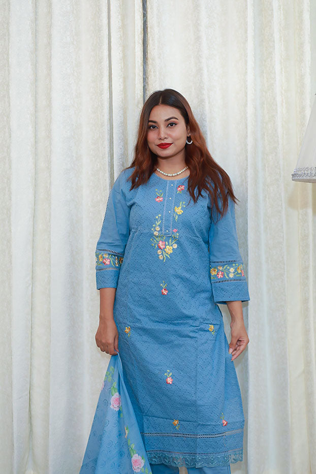 Azure Blossom Shalwar Kameez Set