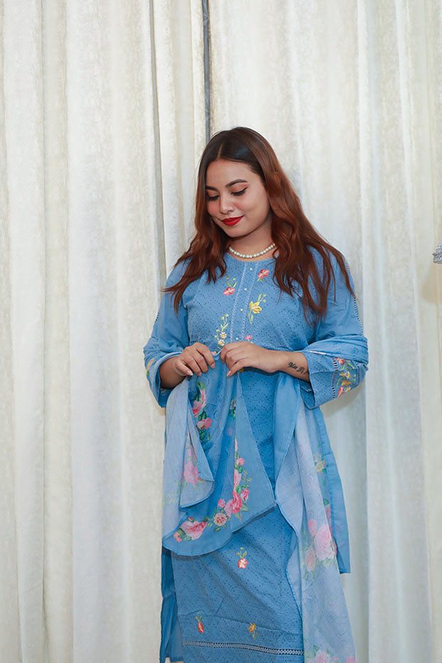 Azure Blossom Shalwar Kameez Set