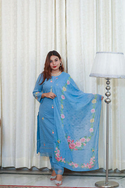 Azure Blossom Shalwar Kameez Set