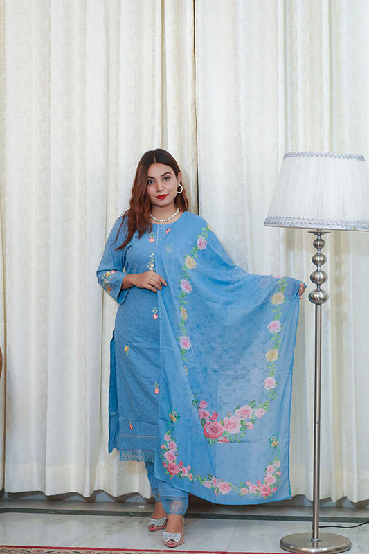 Azure Blossom Shalwar Kameez Set